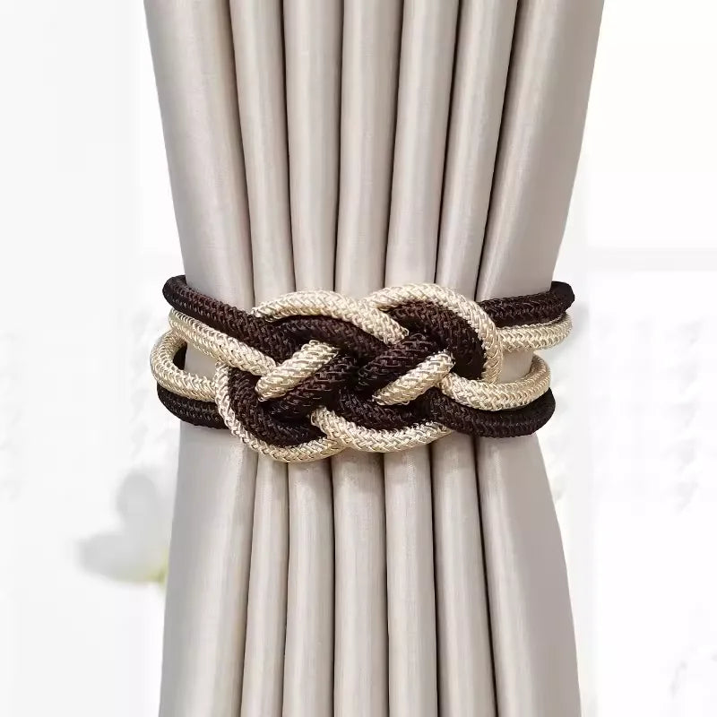 Embrasse magnétique à nœud tressé – coloris café foncé et beige