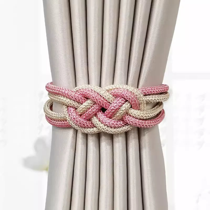 Embrasse magnétique à nœud tressé – coloris rose pâle et beige