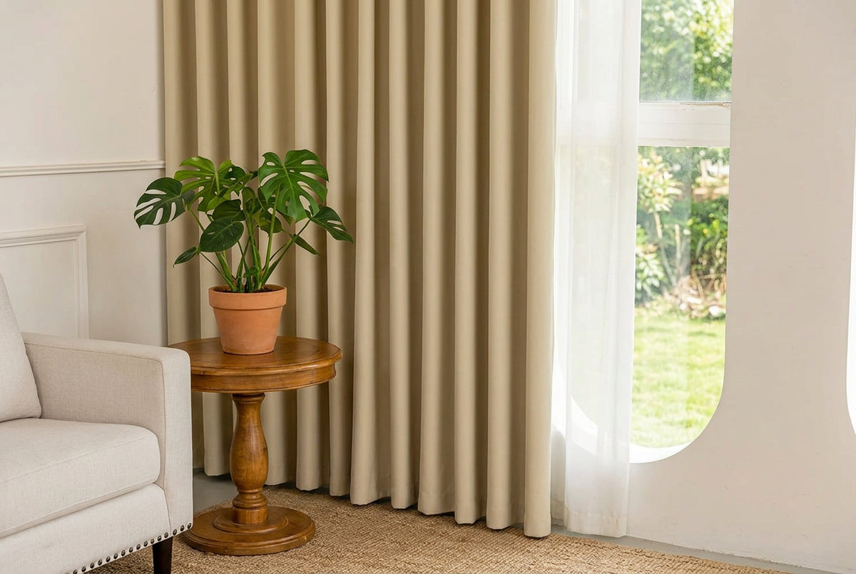 Rideau occultant en chenille – Beige – vue 5