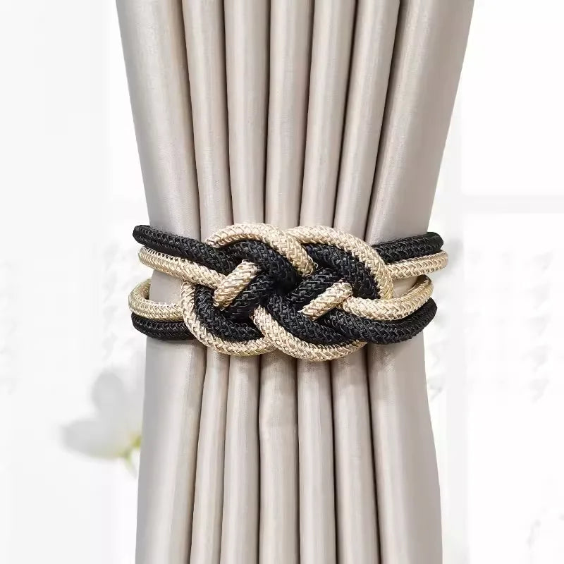 Embrasse magnétique à nœud tressé – coloris gris foncé et beige