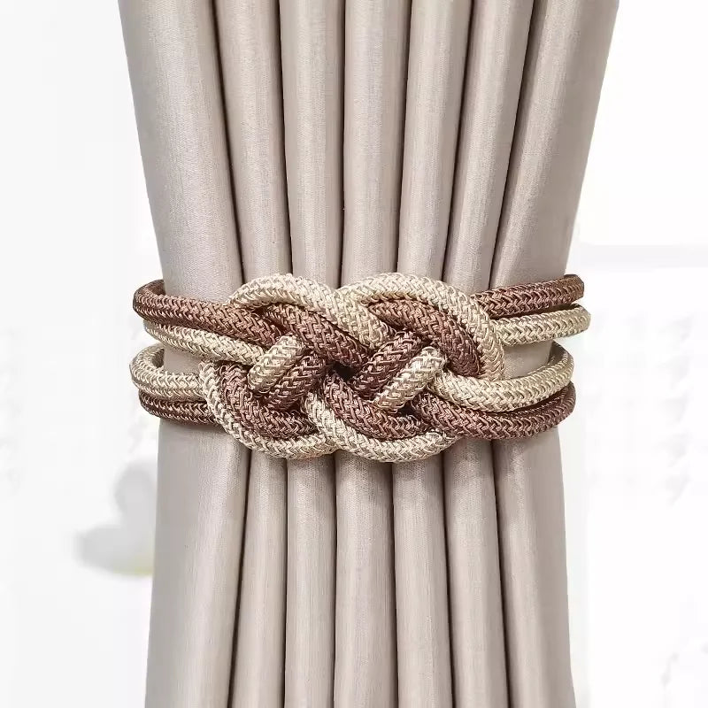 Embrasse magnétique à nœud tressé – coloris café clair et beige