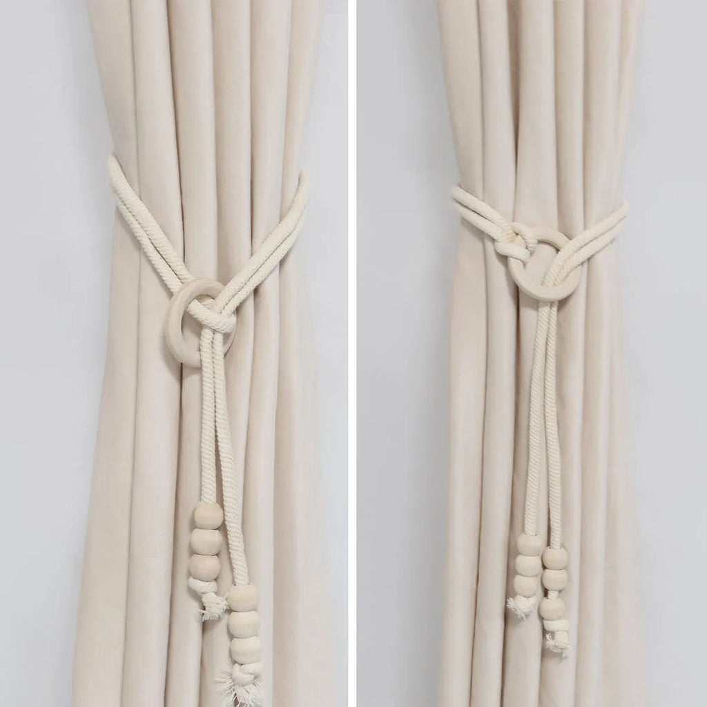 Embrasses tressées à pompon et anneau en bois (lot de 2) – vue 7