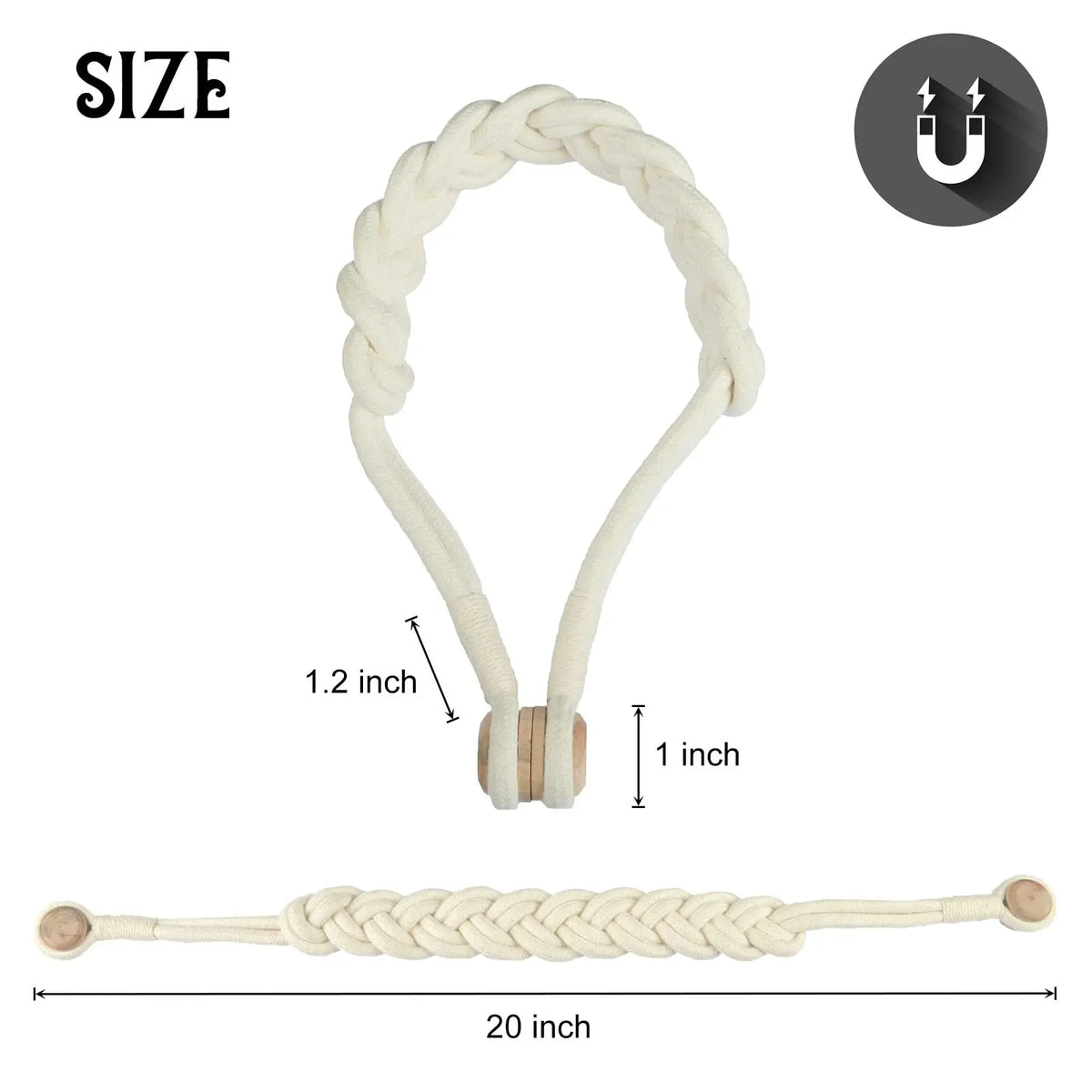 Embrasse magnétique en coton tressé – coloris blanc