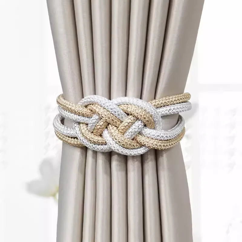Embrasse magnétique à nœud tressé – coloris blanc et beige