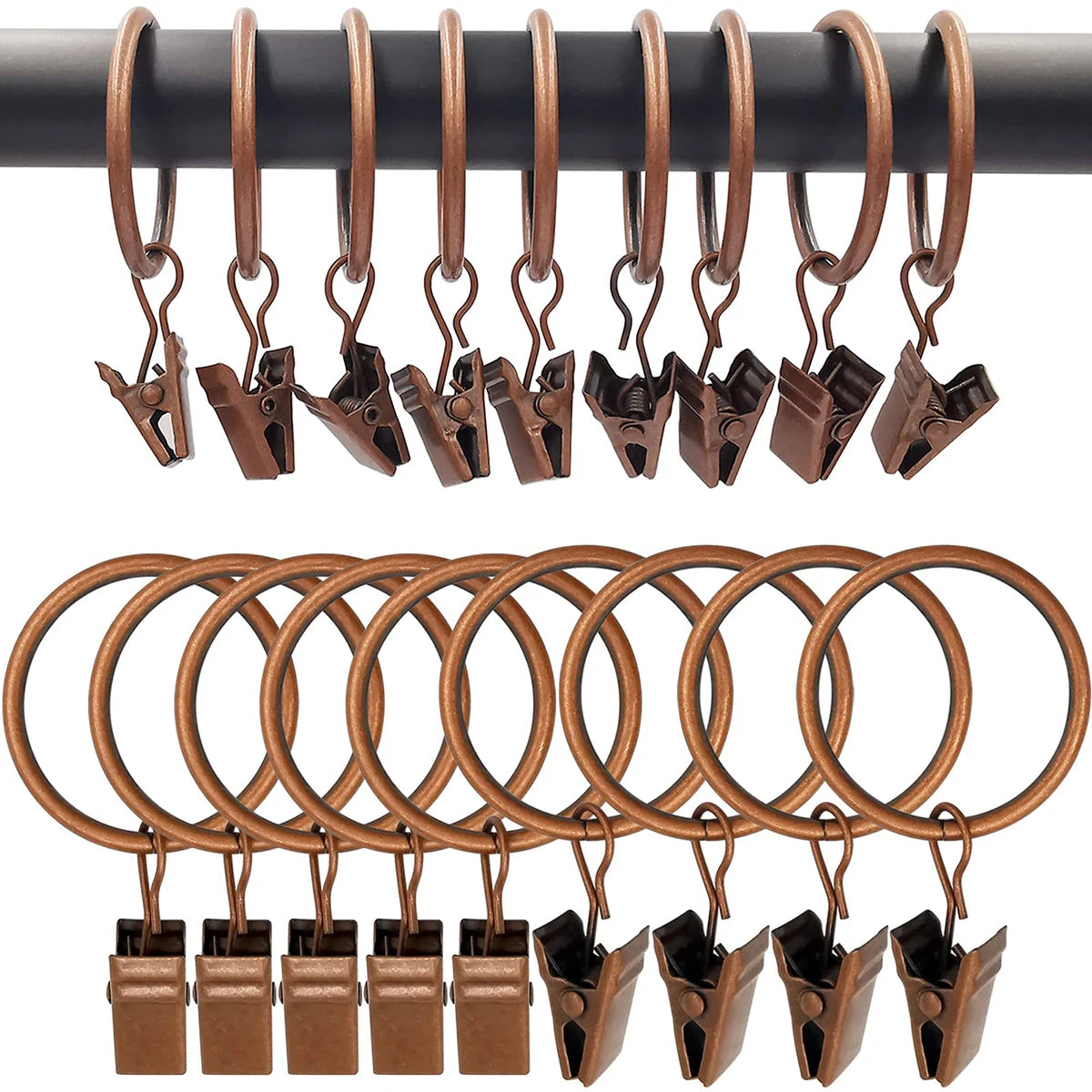 Anneaux à pinces pour rideaux – coloris bronze cuivré