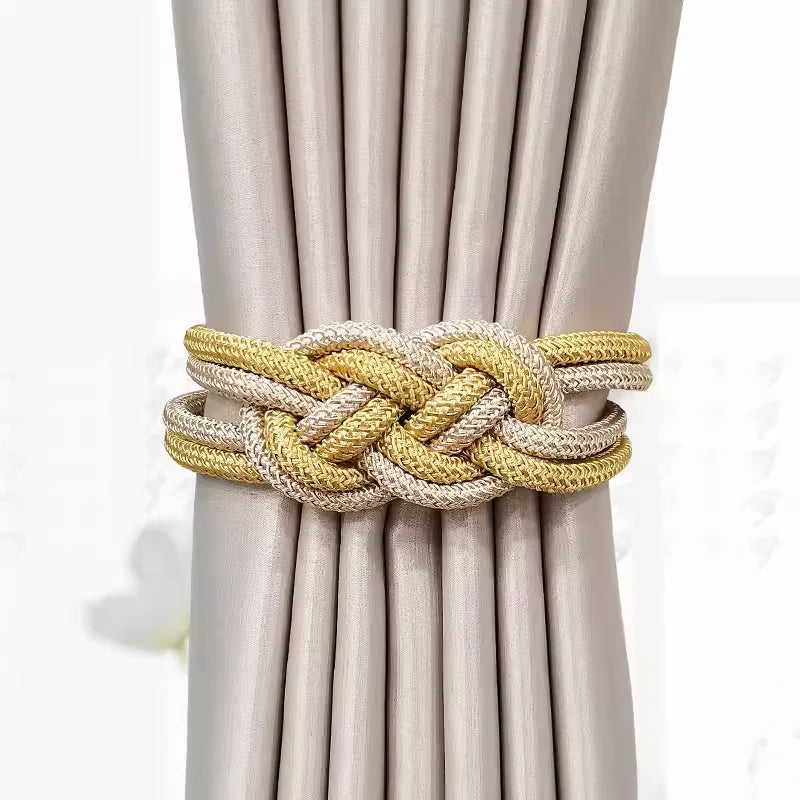 Embrasse magnétique à nœud tressé – coloris doré et beige